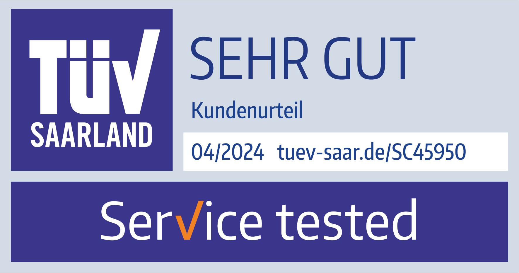 TÜV Saarland – Sehr gut, Service tested 04/2024